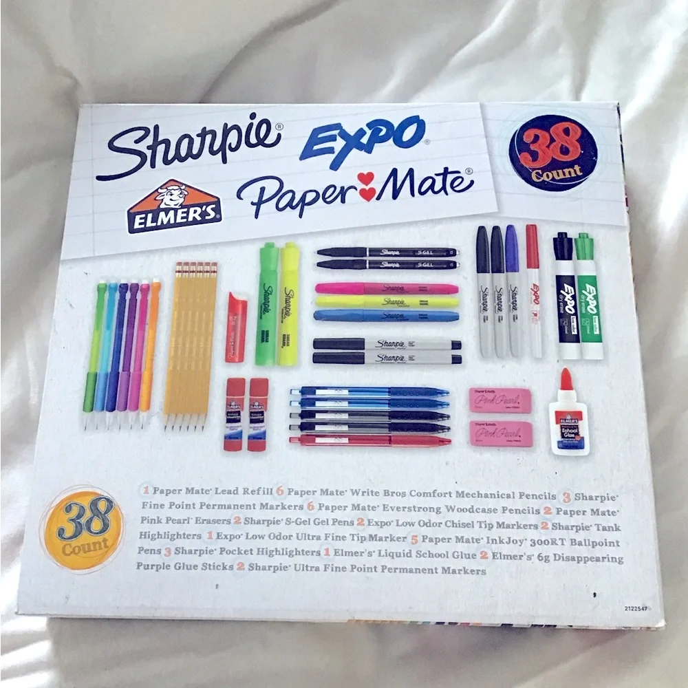 🎁 Sharpie Box 38 Pens Pencils Markers, Erasers, Glue etc.Kids School Gift Idea - Picture 2 of 2